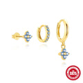 S925 sterling silver geometric circle earrings set of 3 pieces with classic petals and diamond design in gold tone