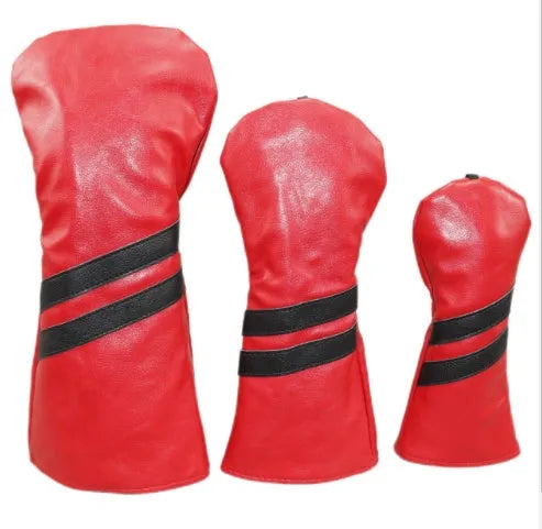 Golf wood club head cover with two oblique stripes, shown in blue, with size options large, medium, and small.