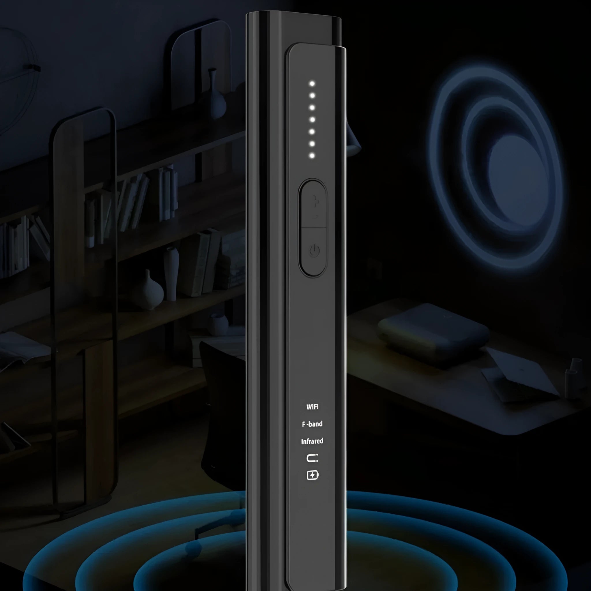 Handheld black anti spy camera detector with RF and lens scanning for personal privacy
