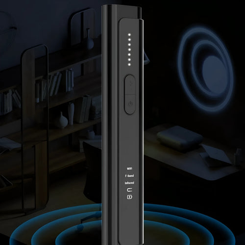 Handheld black anti spy camera detector with RF and lens scanning for personal privacy