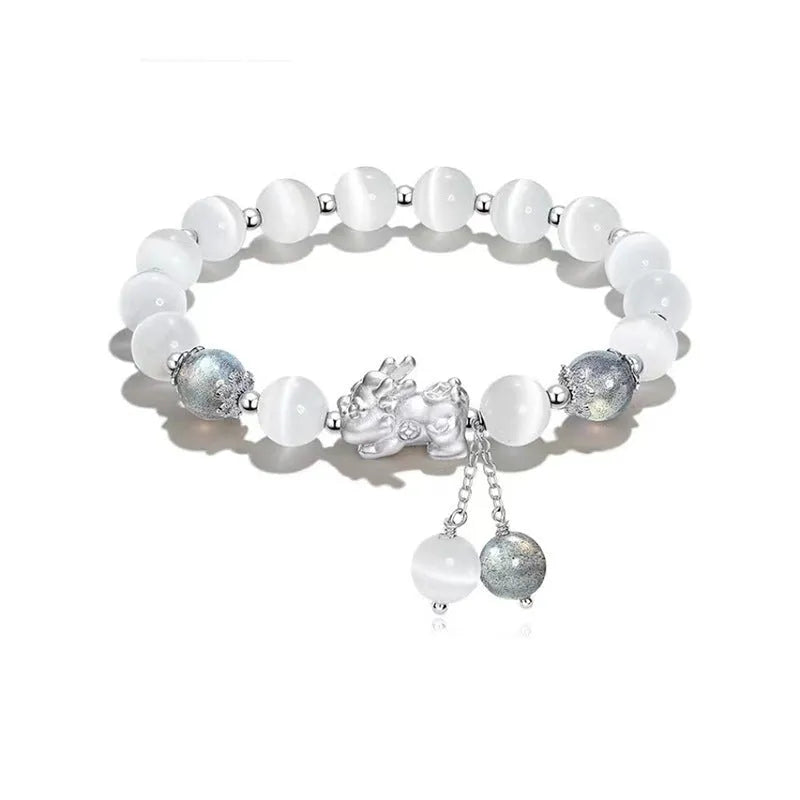Natural black agate couple bracelet with 10mm wave shape and national style design
