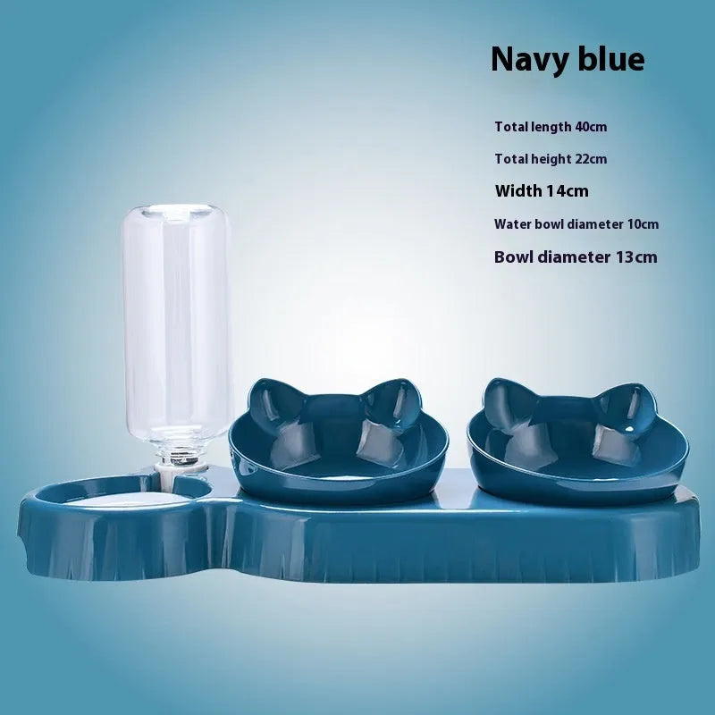Pet supplies food basin double bowl with cervical spine protective automatic drinking bowl in plastic