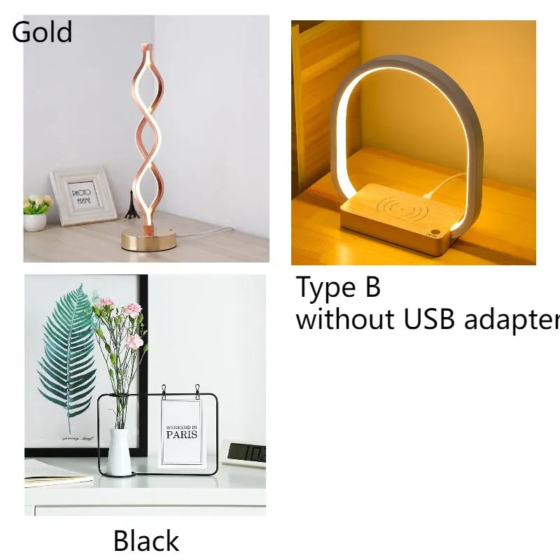 Wave type LED desk lamp in gold with three-color temperature and stepless dimming, plug-in design
