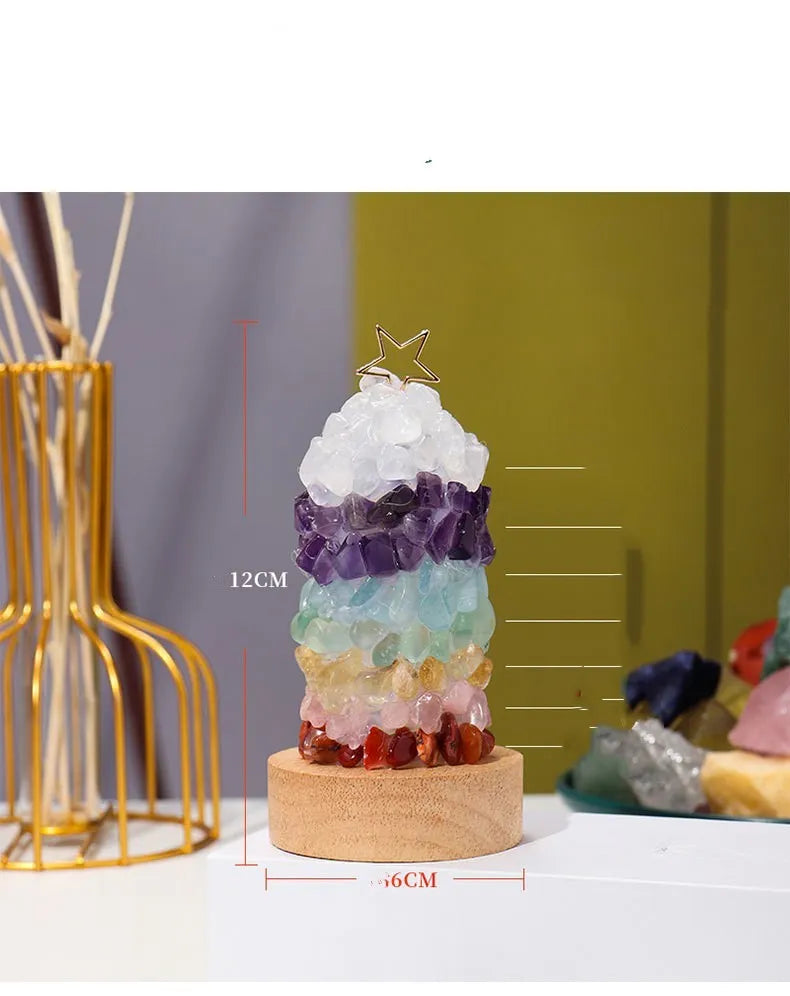 Natural crystal gravel small night lamp with USB cord, showing geometric crystals in cold light setting