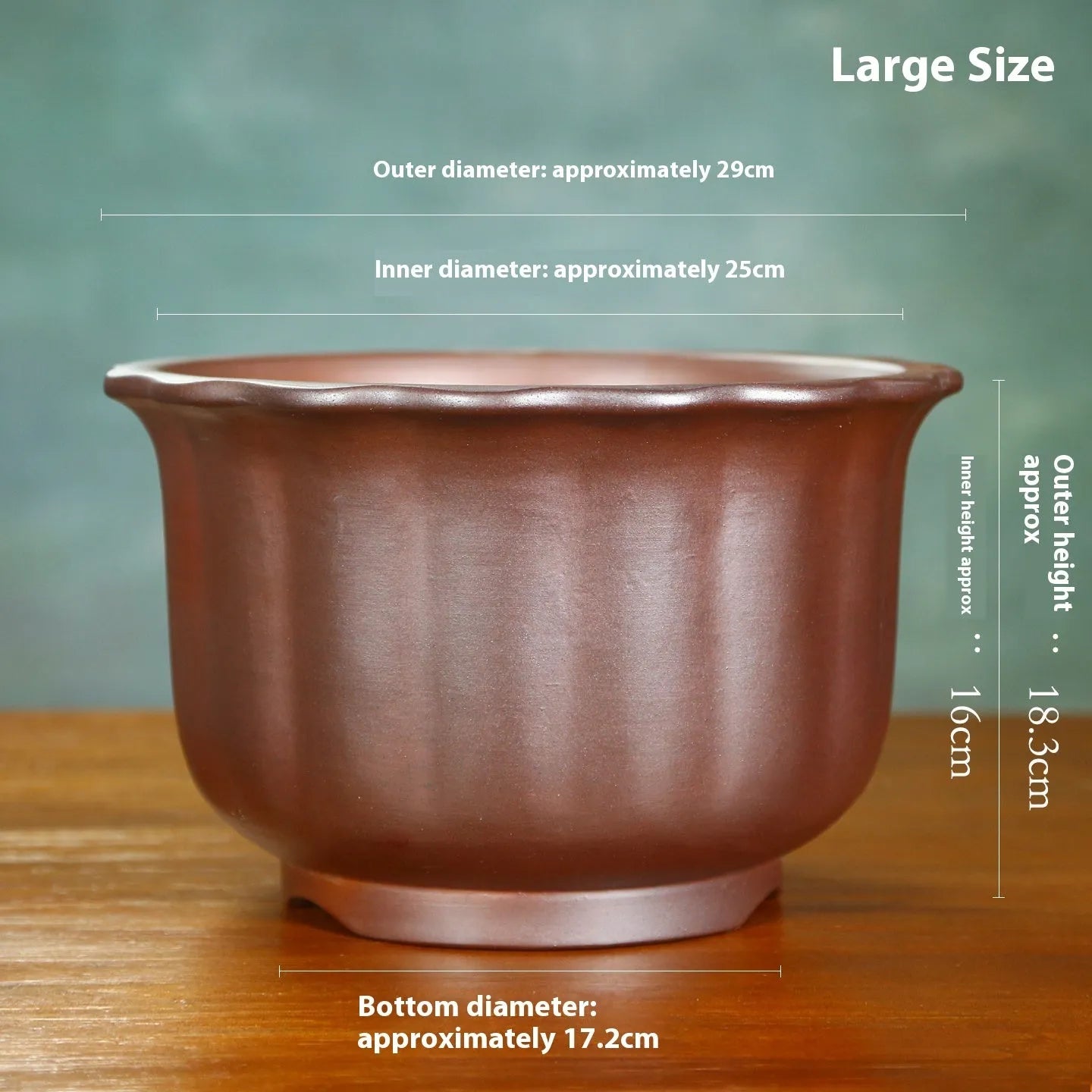 Antique carved purple sand ceramic bonsai pot with wood-burning pattern
