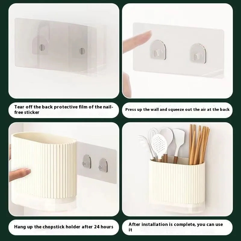 Plastic wall-mounted chopstick holder with drainage holes in beige, dark green or orange colour