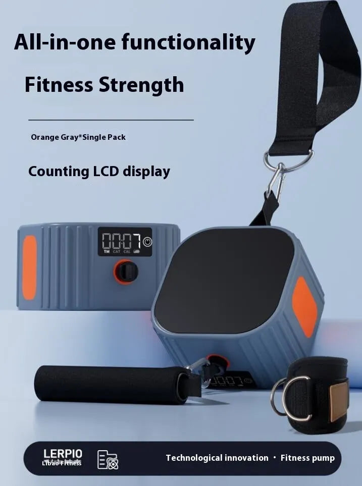 Intelligent fitness resistance tensioner with adjustable 2-20kg resistance in blue grey and orange grey colour options