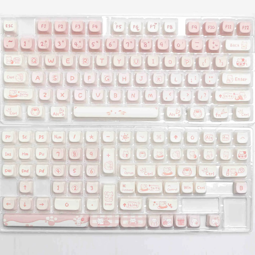 PBT sublimation key cap set for mechanical keyboards showing 98+ keys with sublimation printed legends