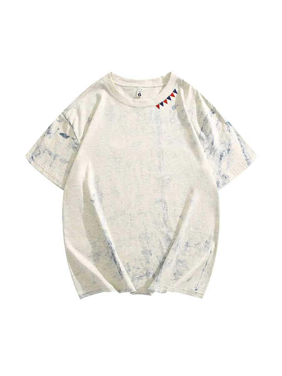 Grey tie dye pattern loose fit t-shirt with half sleeves and round neck collar