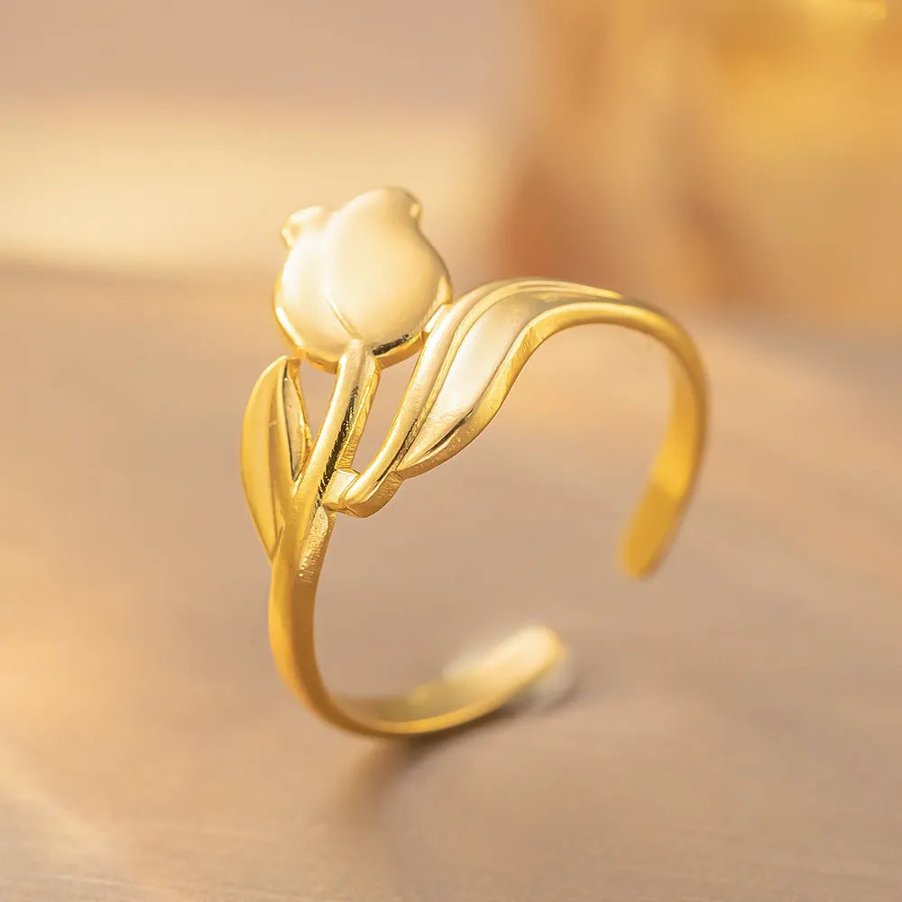 Open adjustable titanium steel love ring in gold colour, retro geometric split ring design