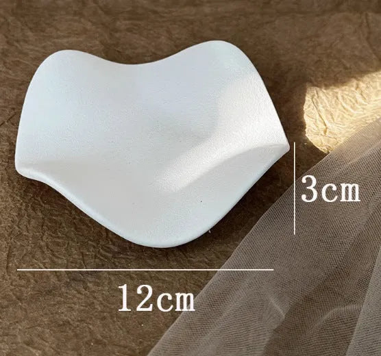 Vintage French relief gypsum jewellery display plate with sculptural plaster design and white matte finish