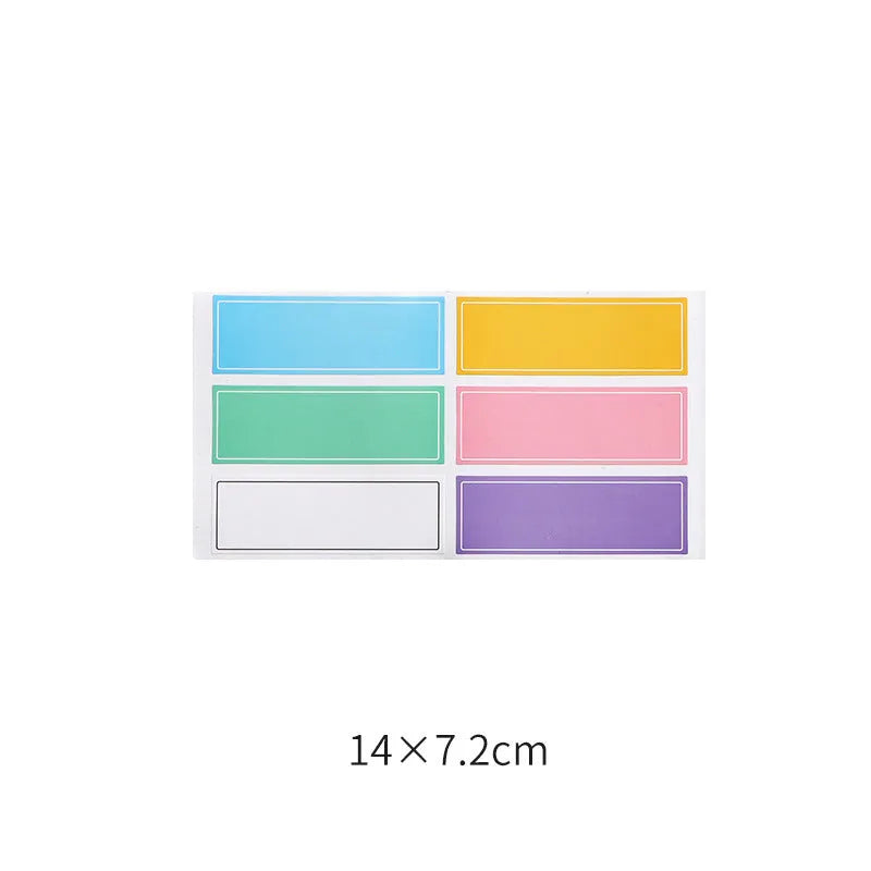 Handwritten label indicating adhesive stickers in white with multiple grid formats and colour options