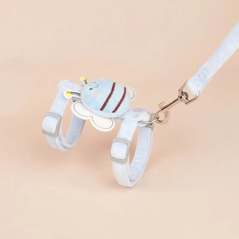 Bee shape adjustable cat rope leash in pink, yellow, and blue colours
