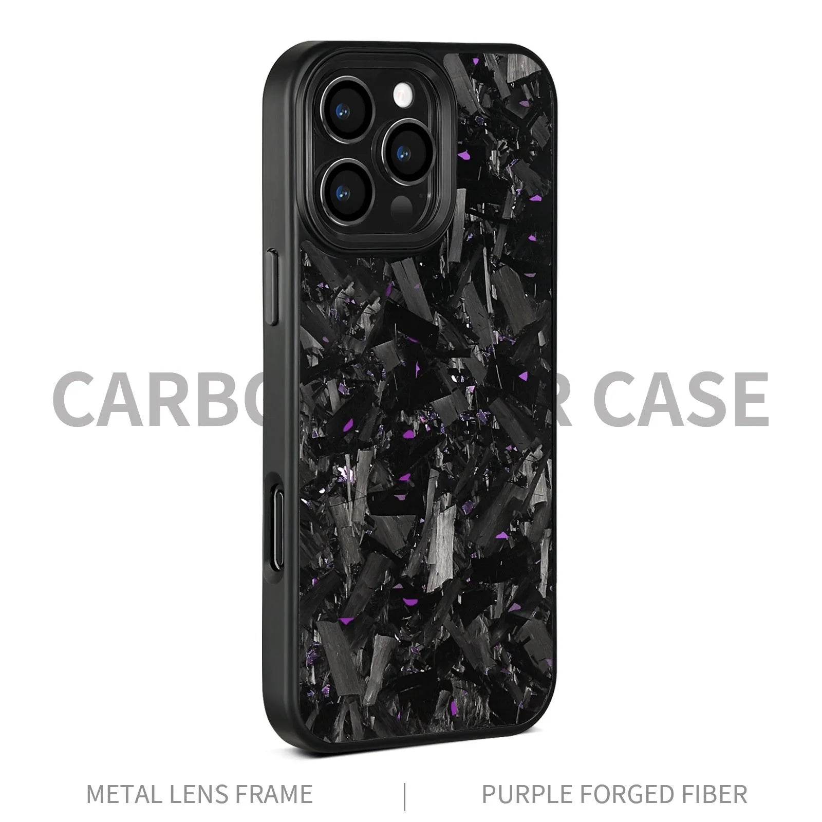 Black frame blue gold metal and carbon fibre protective case for iPhone 17 with a magnetic feature and forged pattern design.