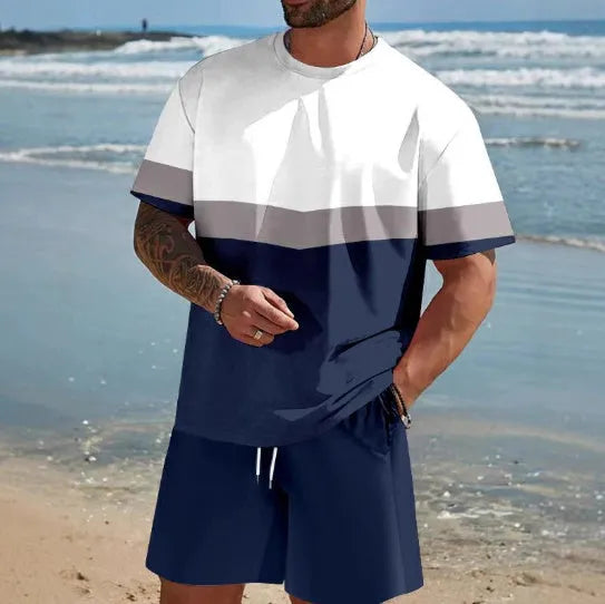 Men's loose fit short-sleeved T-shirt and shorts summer set in polyester fabric