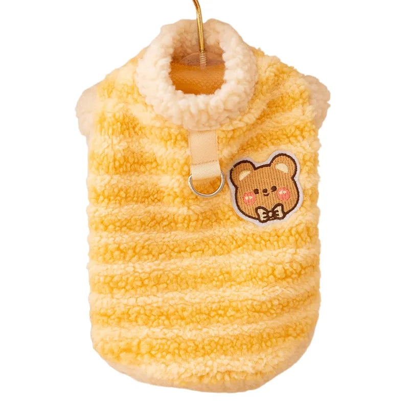Warm striped lambskin fleece pet clothing with drawstring for small and medium dogs and cats, blue colour