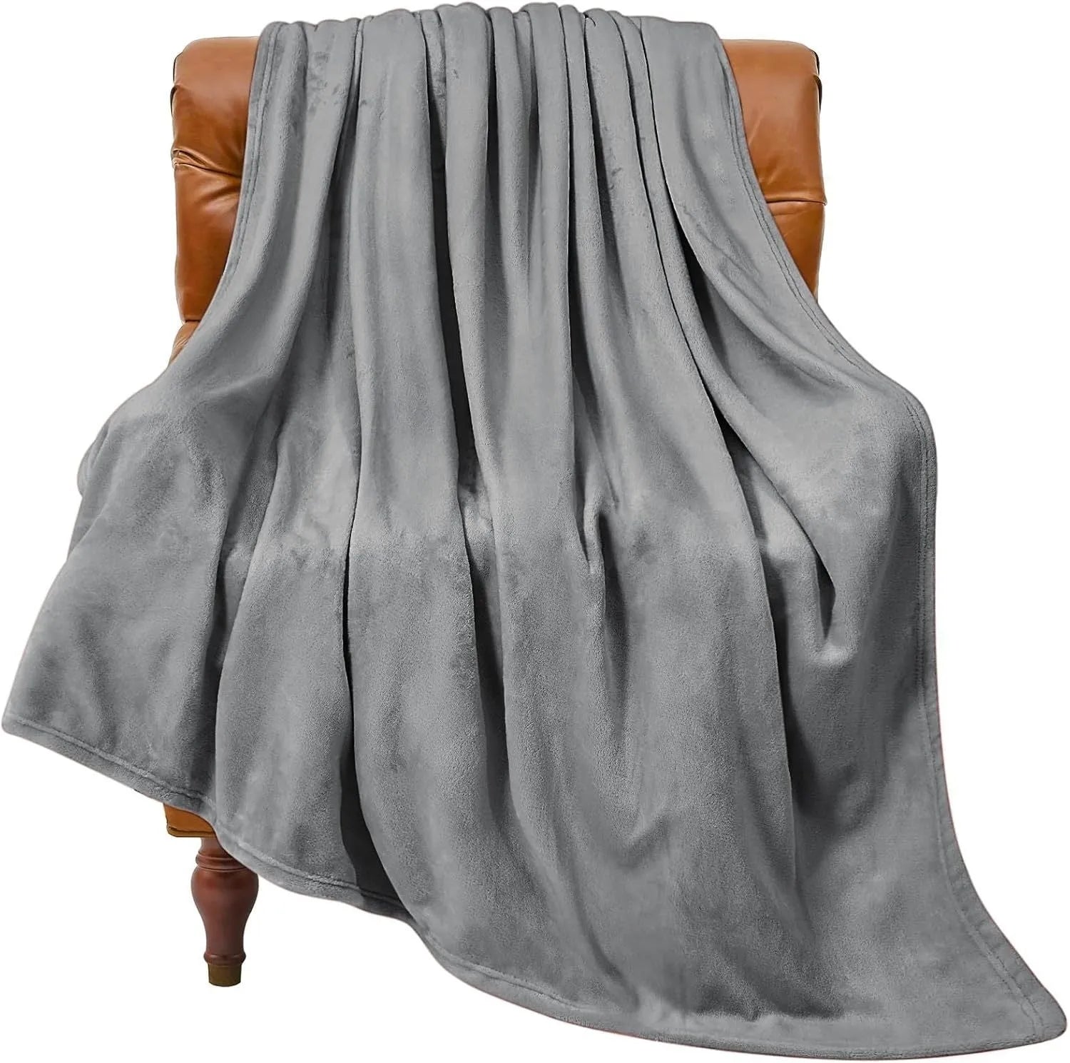 Light grey polyester coral flannel air conditioning blanket for office or home use, multiple sizes available