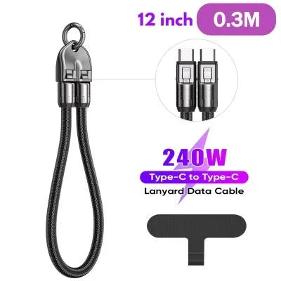 Black two-in-one lanyard data cable PD fast charge type-C alloy construction
