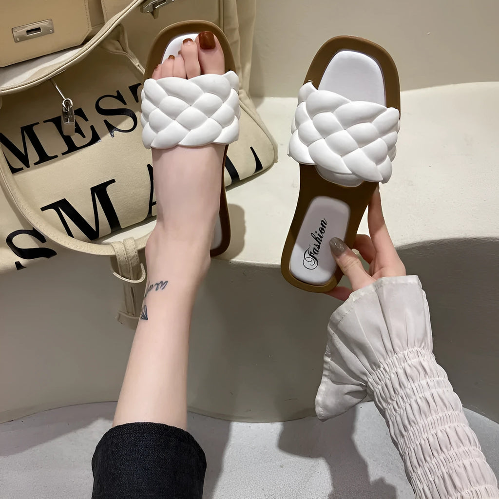 Women's plaid pattern PVC beach sandals with a thick non-slip sole, shown in multiple colours.