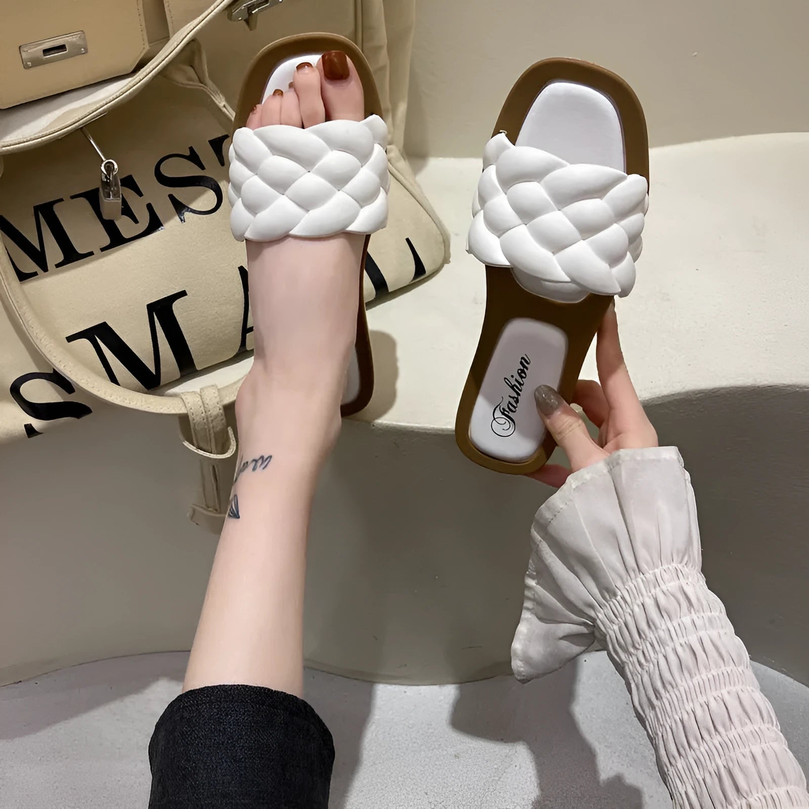 Women's plaid pattern PVC beach sandals with a thick non-slip sole, shown in multiple colours.