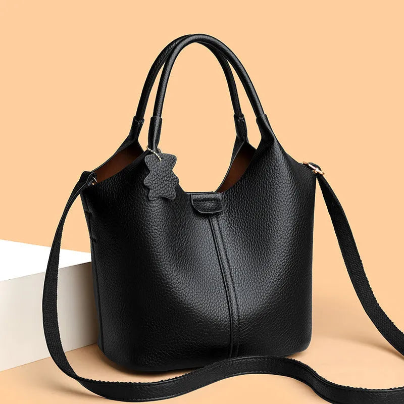 New all-match tote crossbody bag in soft PU leather with double shoulder straps, sandwich pocket, in khaki colour