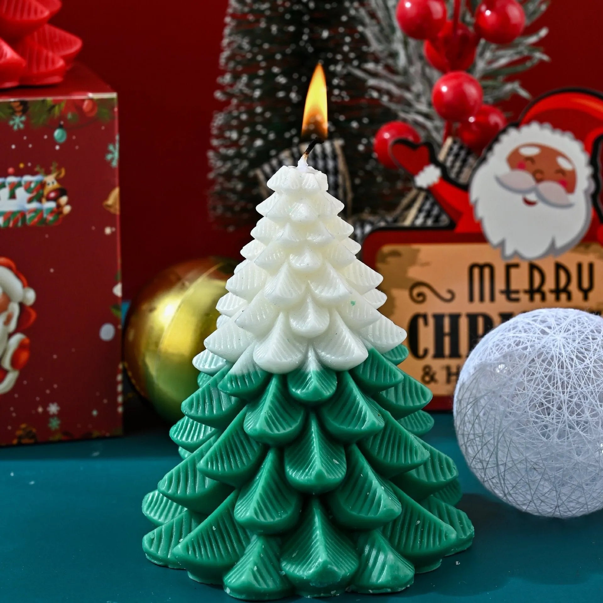 Christmas tree shaped soy mixed wax aromatherapy candle in green, hand-poured, festive home decoration