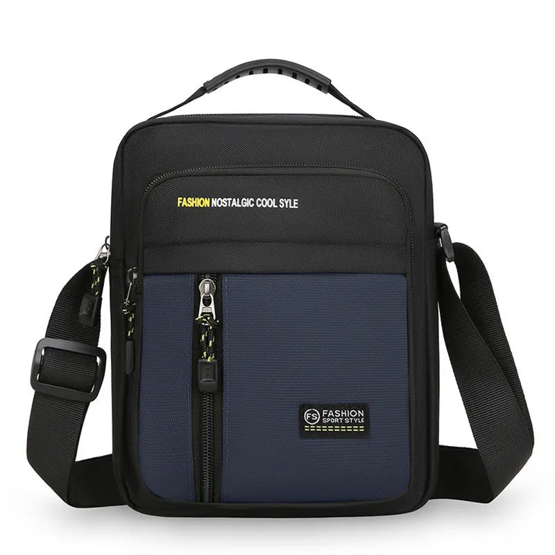 Men's casual nylon messenger bag with crossbody strap in green, grey, black, or blue colours