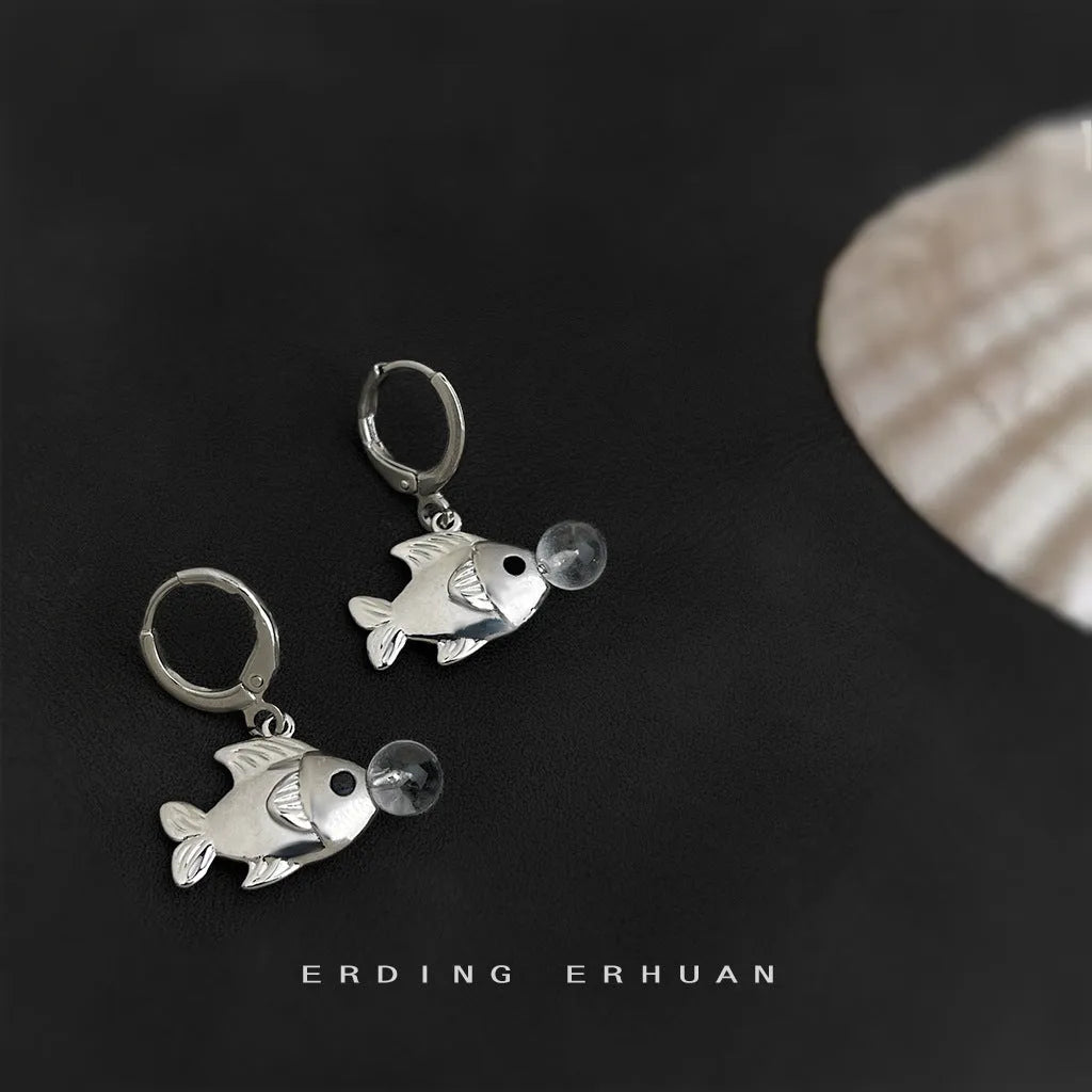 Copper bubble fish earrings with goldfish design and electroplated finish
