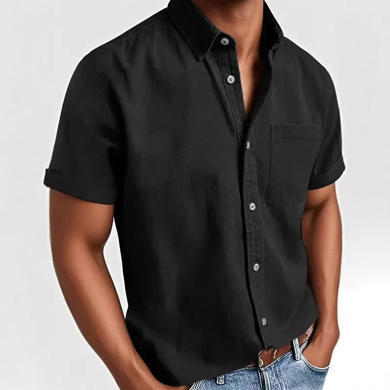 Men's loose fit short sleeve casual shirt in cotton blend fabric available in multiple colours