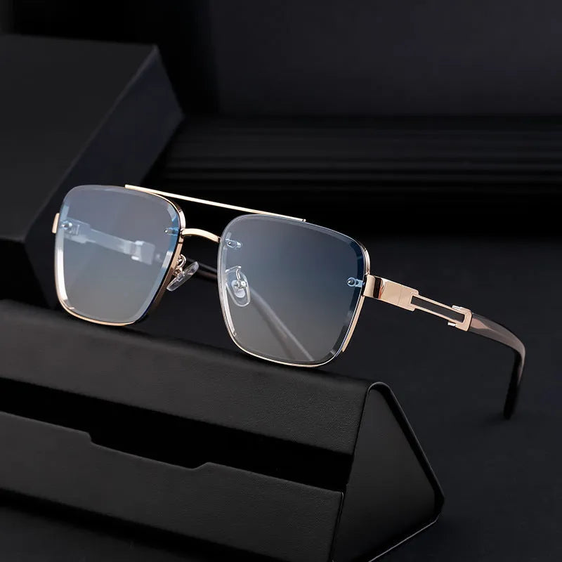 Men's vintage sunglasses with PC lenses in gold gradient blue colour option