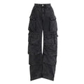 High waist wide leg denim trousers with multi-pocket street hipster design in blue colour