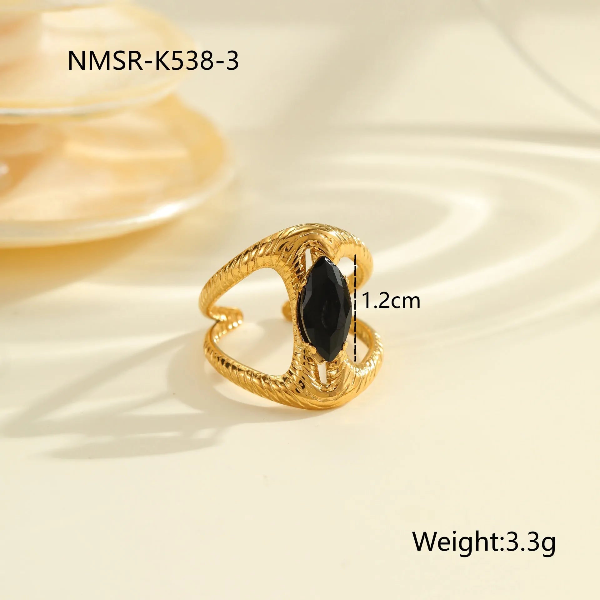 Geometric open mouth stainless steel ring with zircon stones and electroplated finish