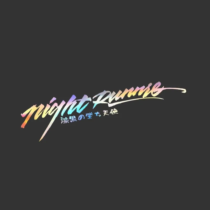 Nightwalker Car Decal rear windscreen sticker shown in black, colourful, and pink colour options.