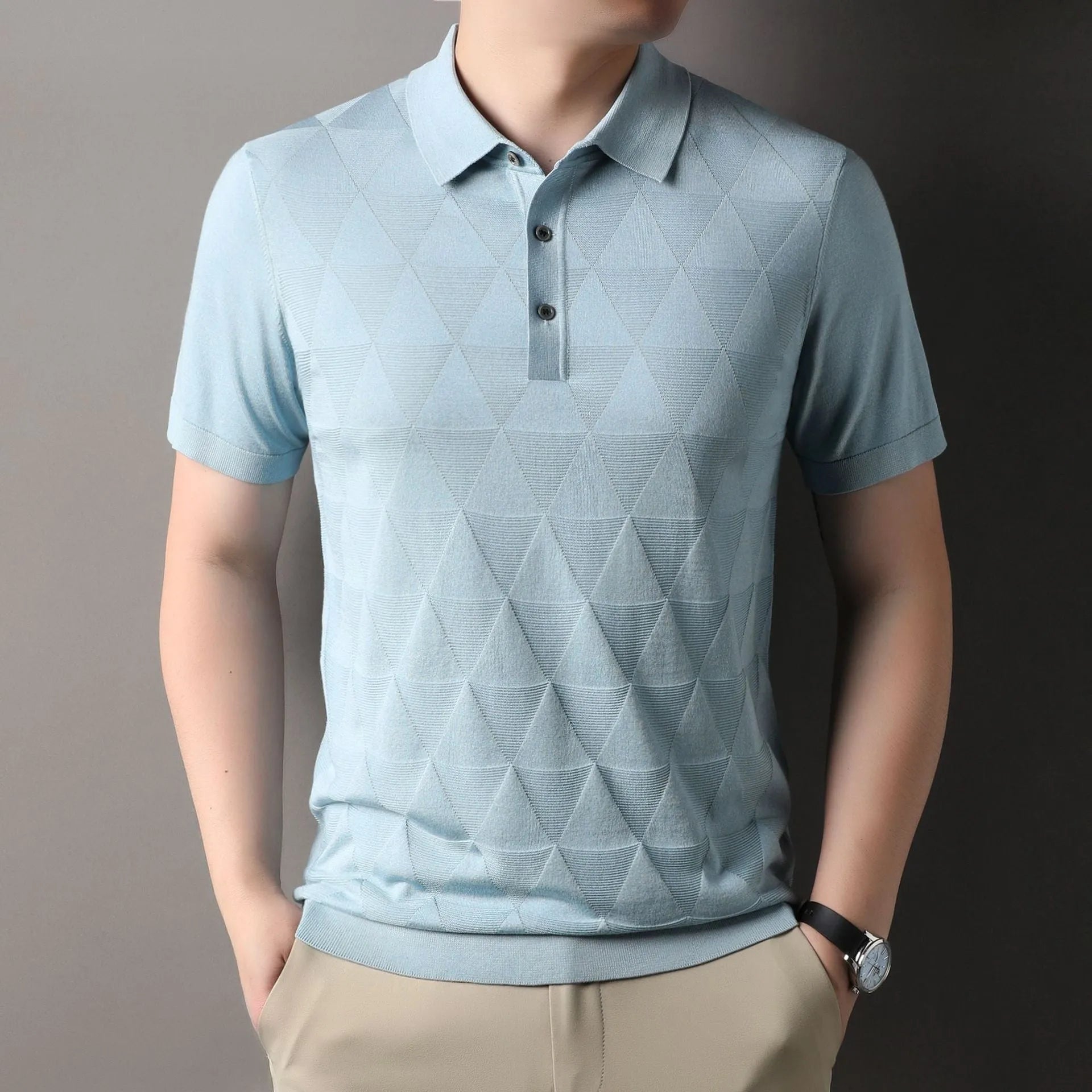 Men's thin ice silk short sleeve T-shirt in DX525 green colour showing regular fit