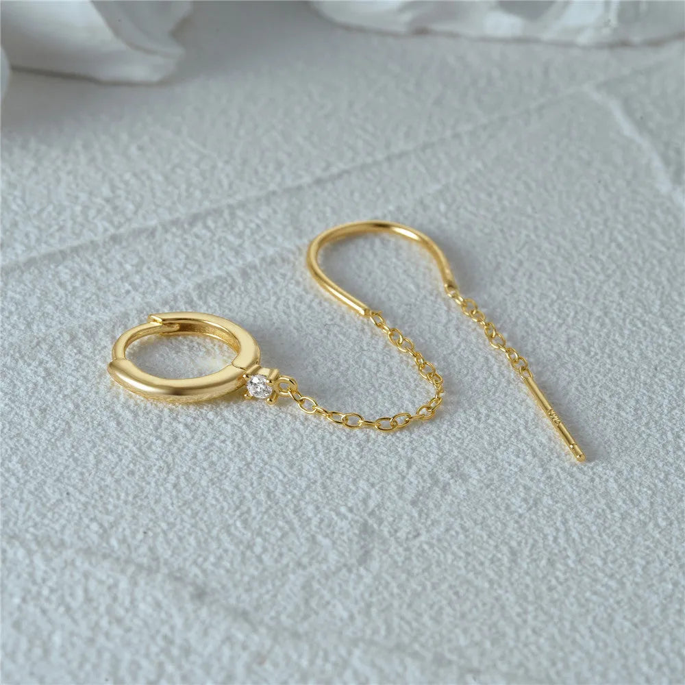 S925 sterling silver geometric ear clip stud earrings with flower and tassel design in electroplated gold colour