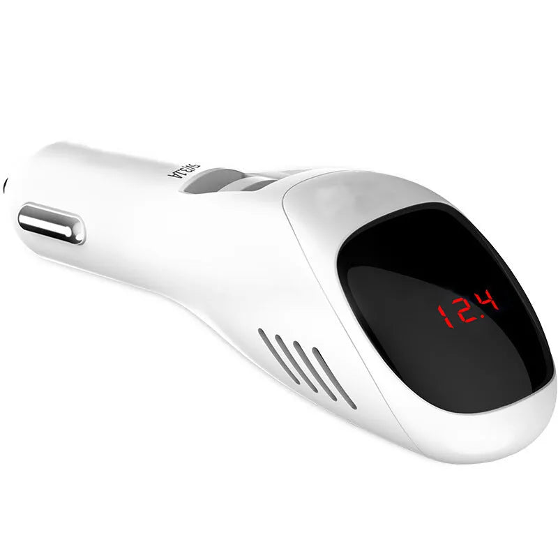 White car USB charger with integrated negative ion air purifier for vehicle cigarette lighter socket