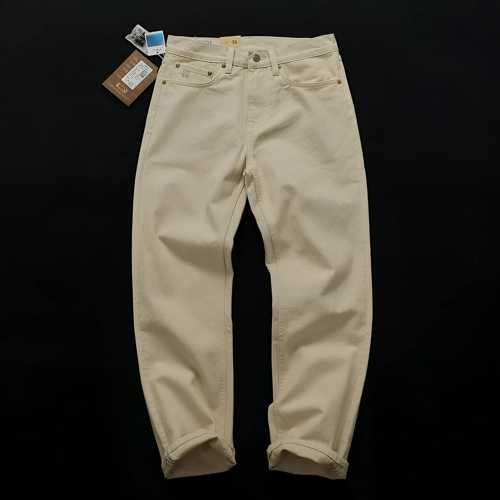 Men's casual straight-leg cotton trousers in original embryo colour, washed finish, sizes 28-38
