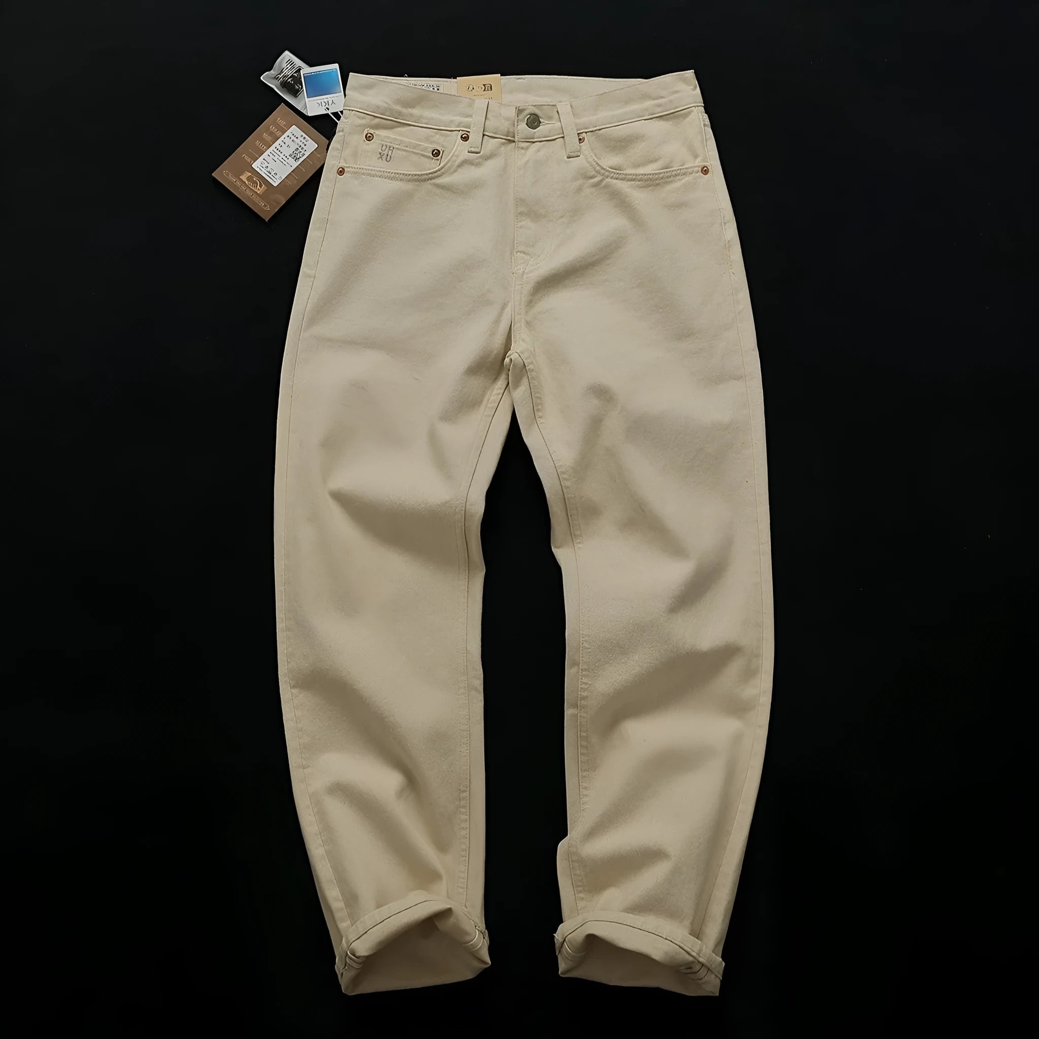 Men's casual straight-leg cotton trousers in original embryo colour, washed finish, sizes 28-38