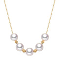 Sky Star 18K gold pearl necklace with round sea pearl 7.5-8mm and adjustable 45cm chain on white background