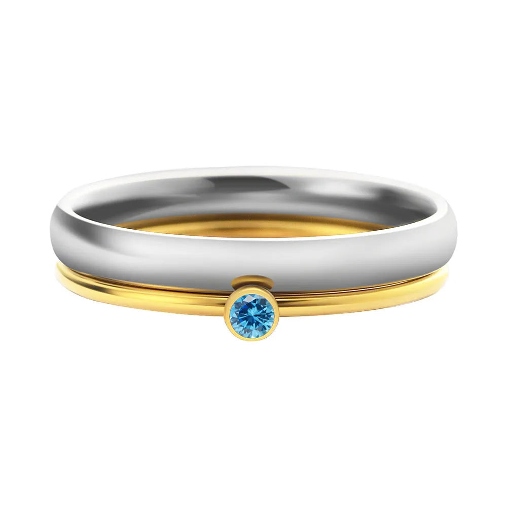 December colour birthstone engraved titanium steel ring with gold electroplated handle in geometry shape