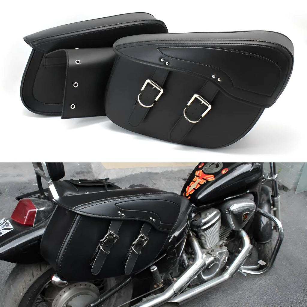 Retro-style motorcycle side box saddle bag in PU leather with dimensions 42cm wide by 30cm tall