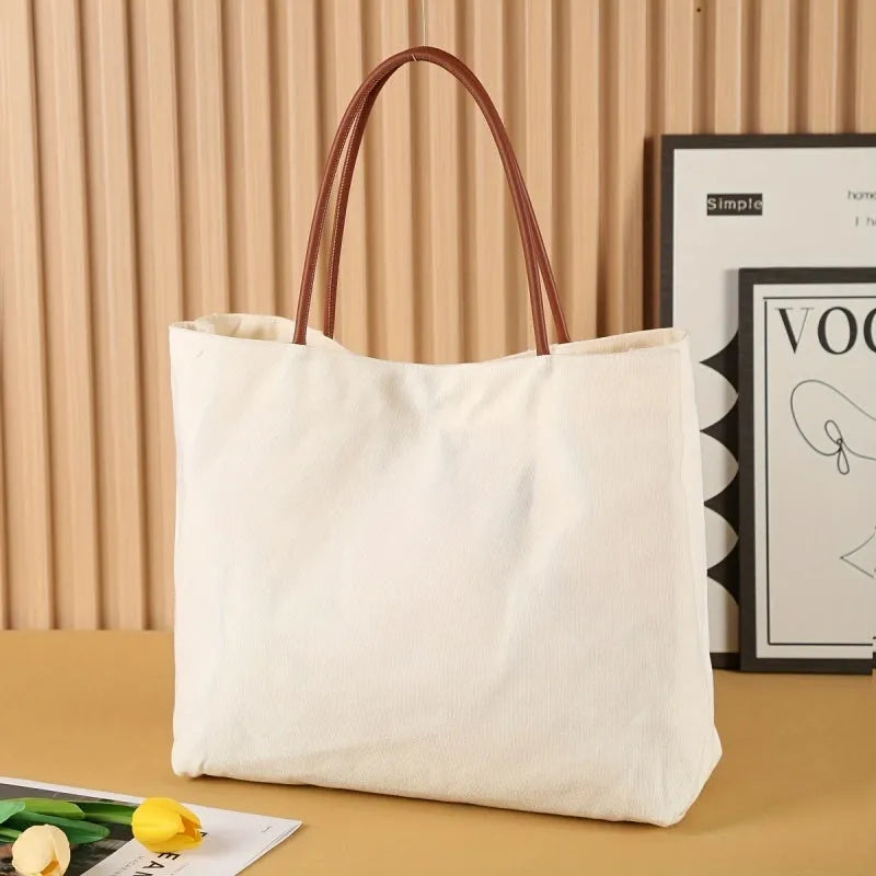 Canvas tote bag in beige white colour with reinforced shoulder straps