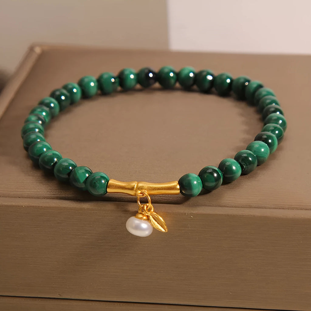 White crystal lucky bamboo bracelet with adjustable fit for women.