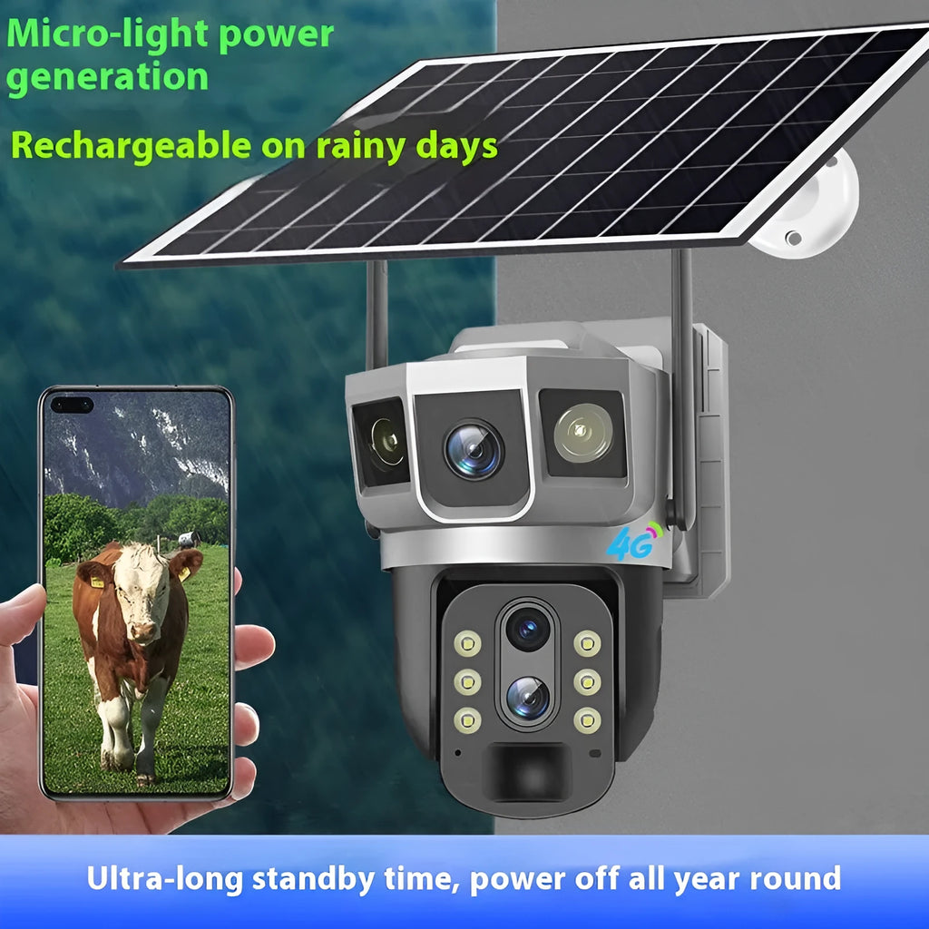 V380 4G outdoor smart security camera with solar panel and 10x zoom capability