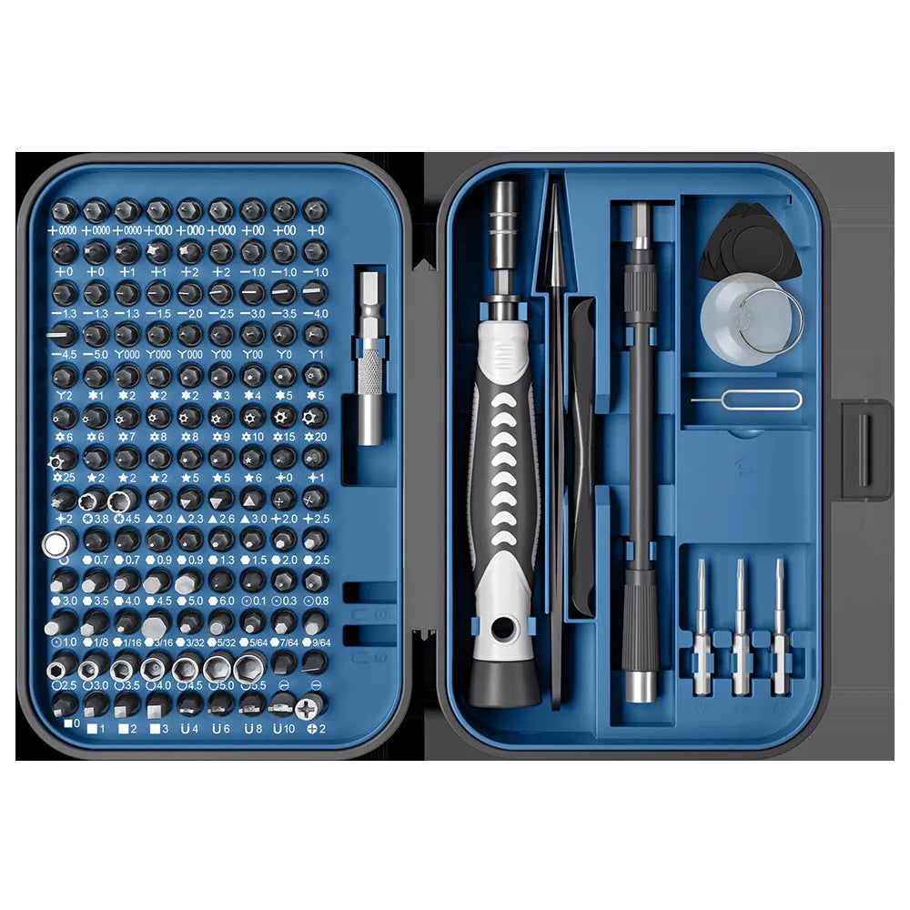 130 in 1 precision screwdriver tool set in orange and blue with CRV steel bits in compact case