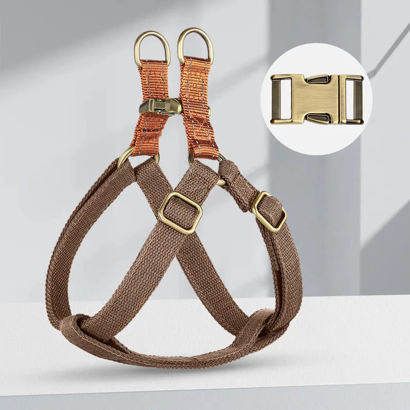Brown vest style dog leash with alloy clip fastener for small to medium dogs