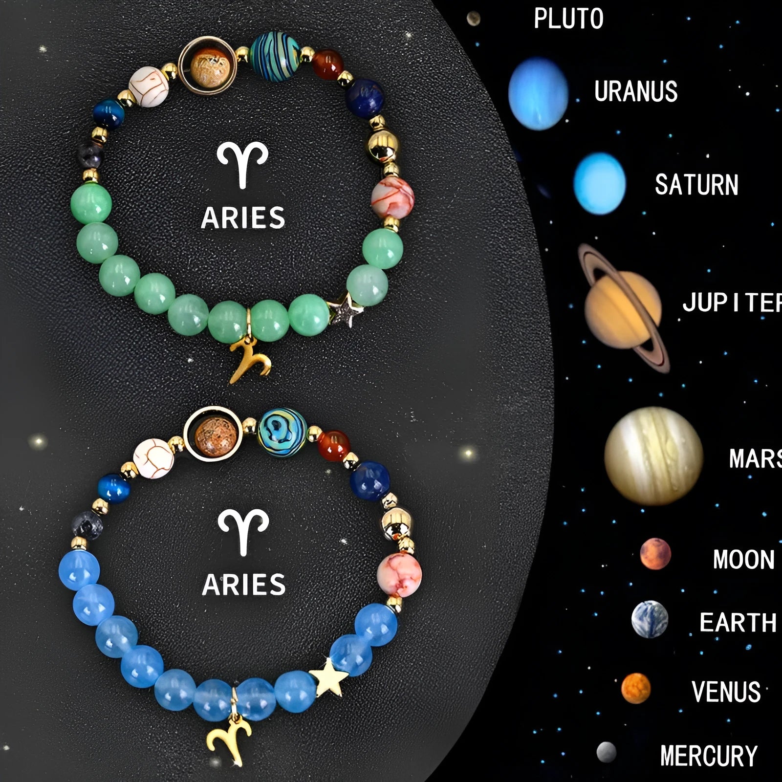 Natural stone beaded zodiac bracelets showing twelve animal signs on elastic cord