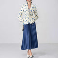Womens lace-up collar suit jacket in a floral print with a cinched waist