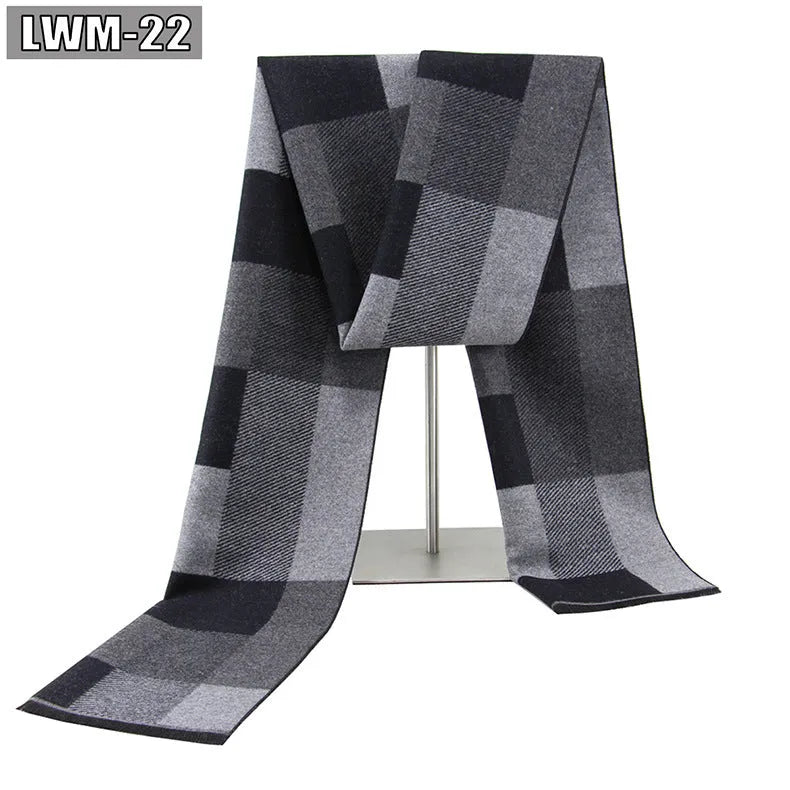 Men's plaid imitation cashmere scarf with tassels, over 175cm long, in a business style