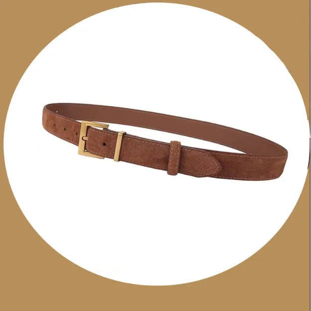Ladies' black genuine leather belt with a silver quadrilateral pin buckle on a 100cm strap